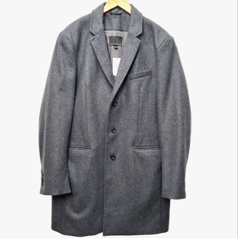 Banana Republic Men's Gray Wool Blend Top Coat Overcoat Long Size XL